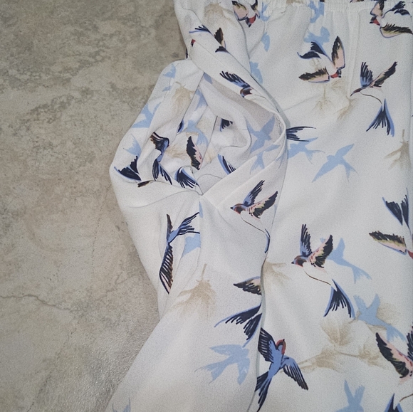 DR2 Bird Pattern Shirt Dress w/button roll up sleeves - Picture 5 of 11